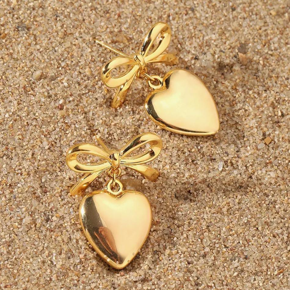 Aína Anti-Tarnish Bow Heart Gold Earrings ✨