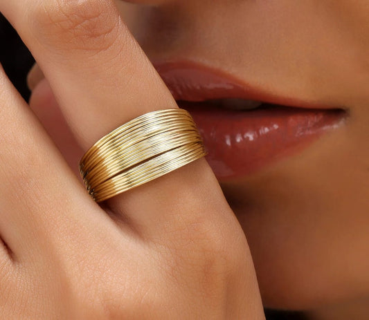 Golden Anti-Tarnish Multi wire Band Ring By Aína ( Adjustable Size) ✨