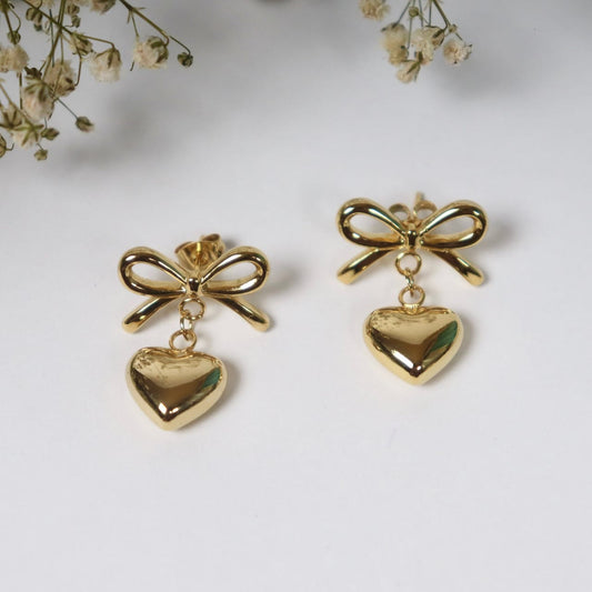 Aína Anti-Tarnish Bow Heart Gold  Earrings ✨