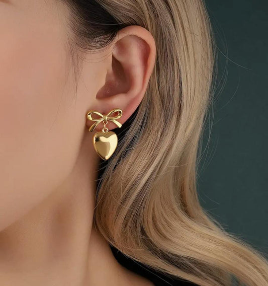Aína Anti-Tarnish Bow Heart Gold  Earrings ✨
