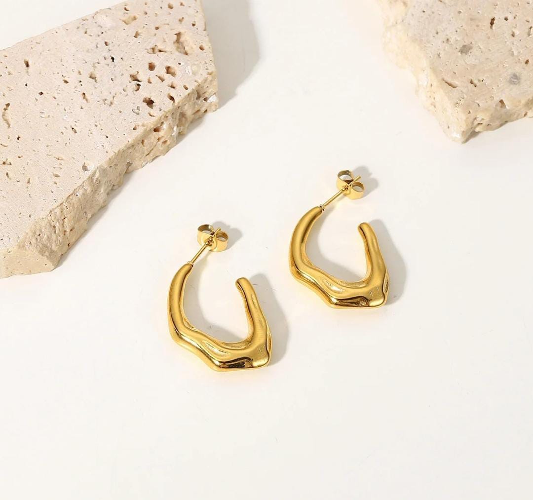Aína Anti-Tarnish New Irregular C Shaped Earrings Stainless Steel Hoop Earrings ✨
