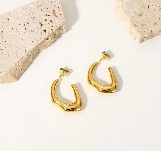 Aína Anti-Tarnish New Irregular C Shaped Earrings Stainless Steel Hoop Earrings ✨