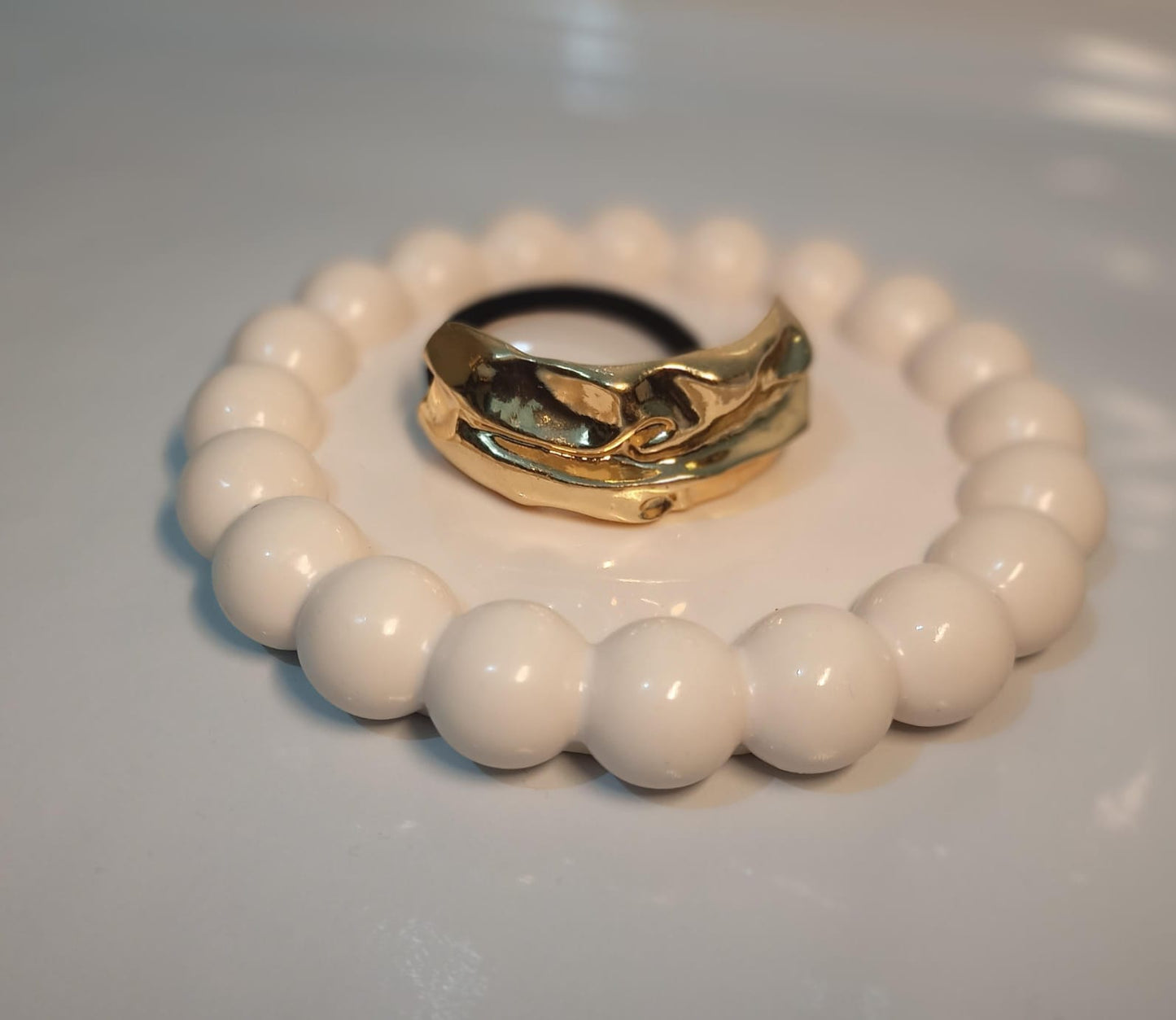 Molten Gold &amp; Pearl Bead Hair Tie Set ✨