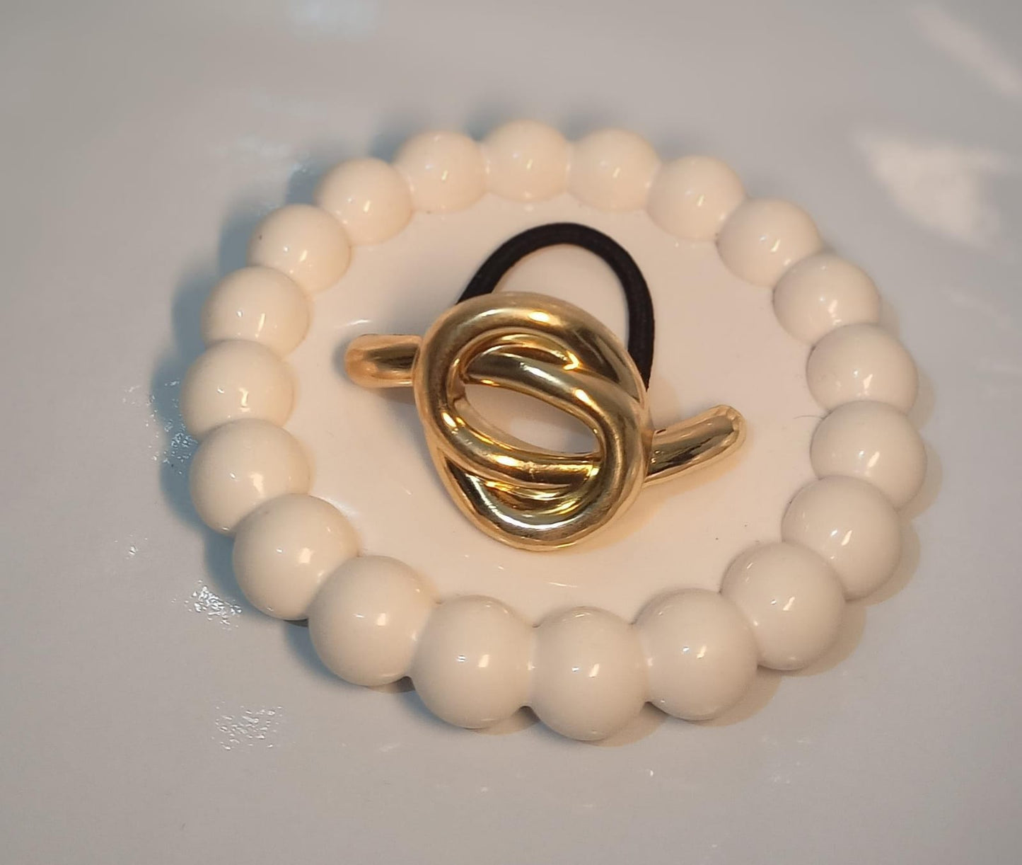 Golden Knot &amp; Pearl Bead Hair Tie Set 💫