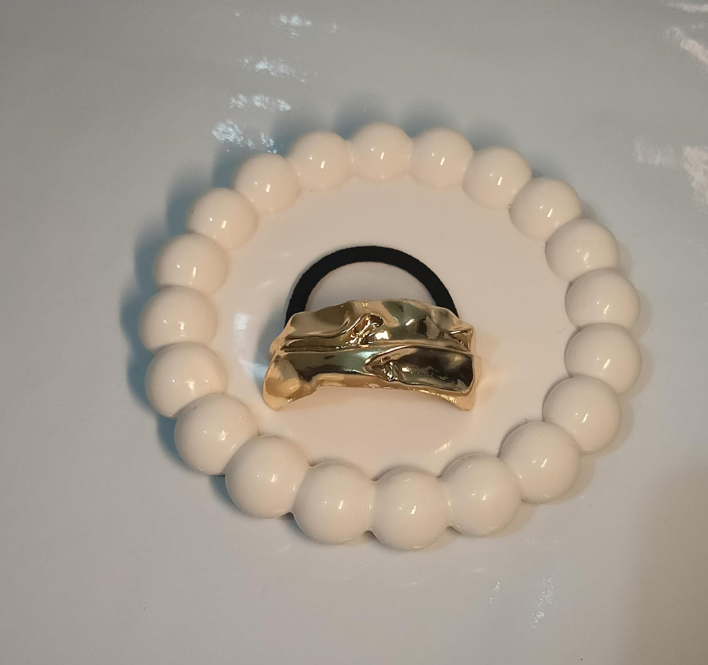 Molten Gold &amp; Pearl Bead Hair Tie Set ✨