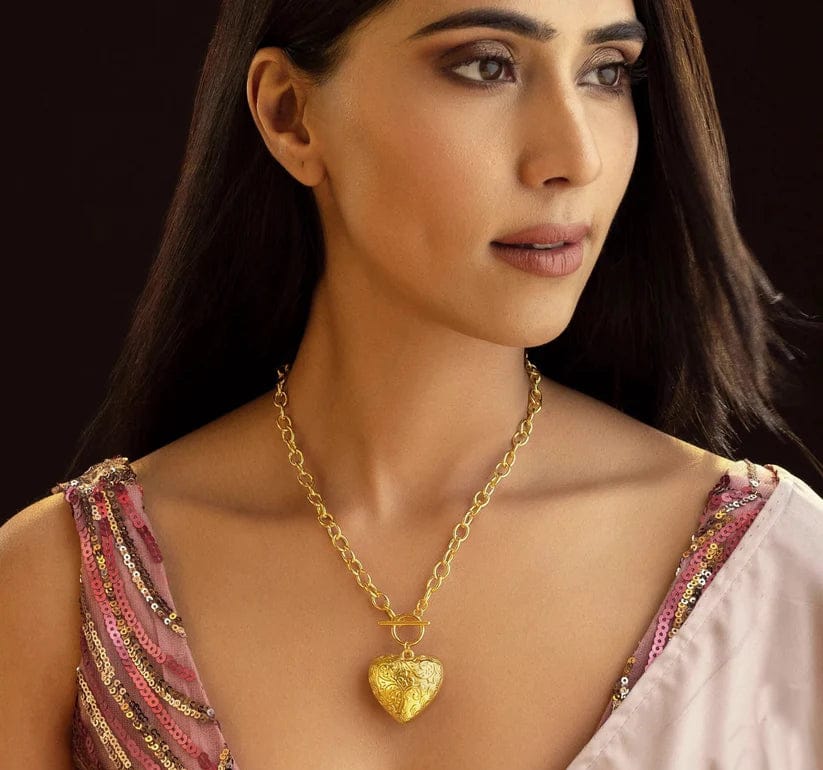 Aína Anti-Tarnish T lock Puffy Heart Pendant Necklace ✨