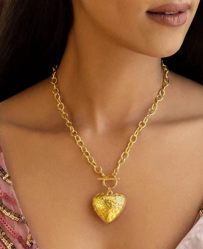 Aína Anti-Tarnish T lock Puffy Heart Pendant Necklace ✨