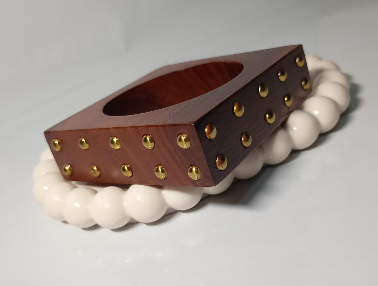 Vintage Wooden Studded Bangle (Size:2.6)