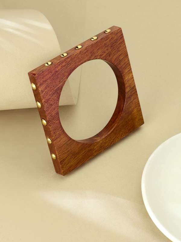 Studded Square Wooden Statement Bangle (Size:2.6)