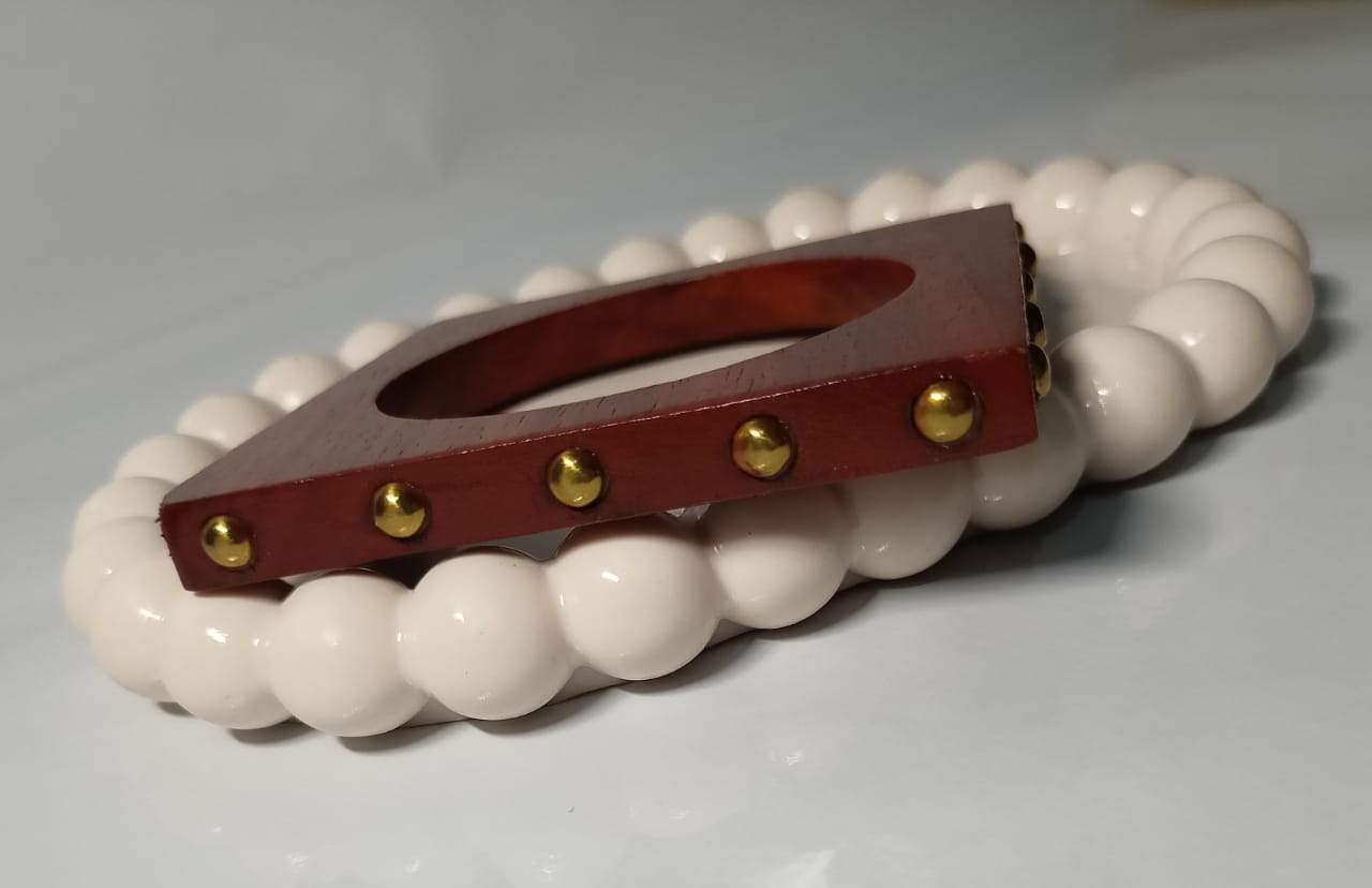 Studded Square Wooden Statement Bangle (Size:2.6)